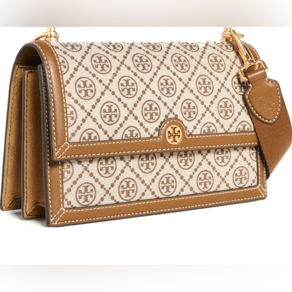 Tory Burch T Monogram Jacquard Shoulder Bag – Hazelnut | 2 straps | Pristine NWT